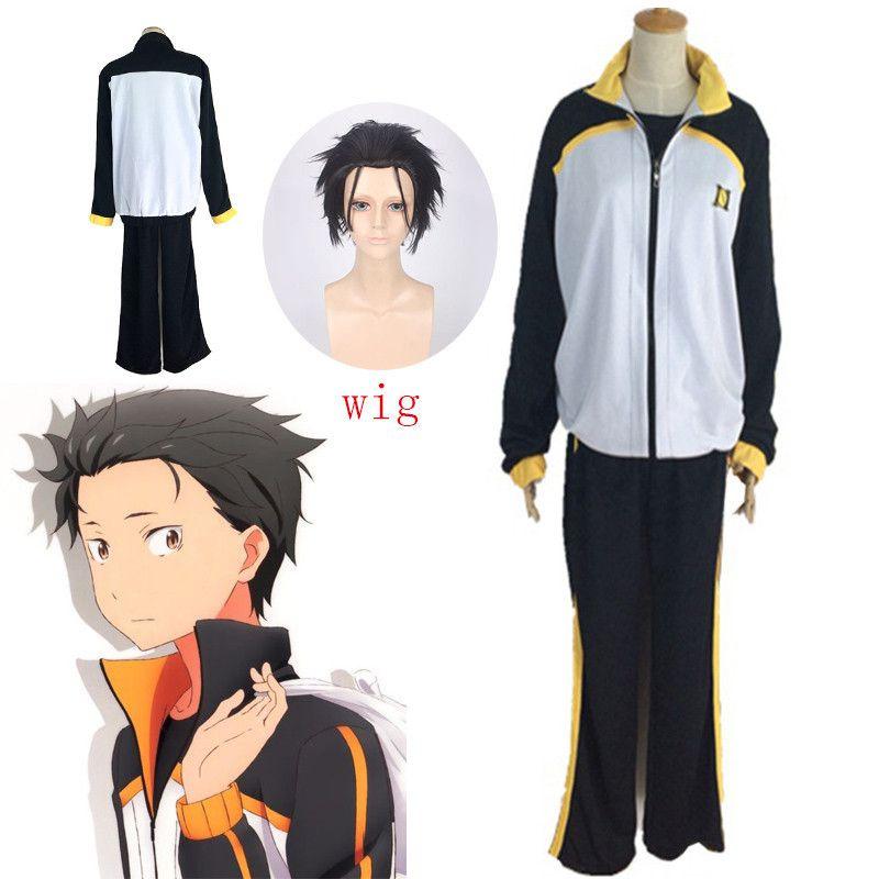 Unique Rezero Natsuki Subaru Cosplay Costume Set In Elegant Black And White