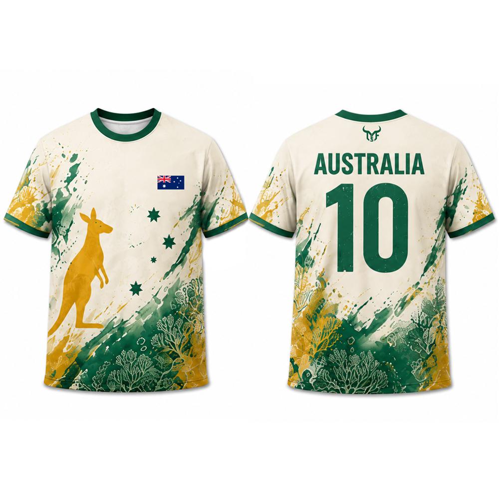 2026 New Australia Flag Print Jersey Kangaroo Graphic Fashion Street Casual Tops Men's Outdoor Soccer Training Quick Dry T-shirt