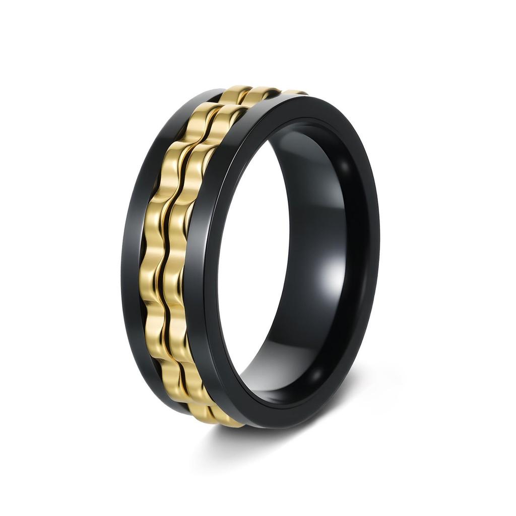 Schwarz Gold Titanstahl Mode Ring - Trendiger Edelstahl Schmuck