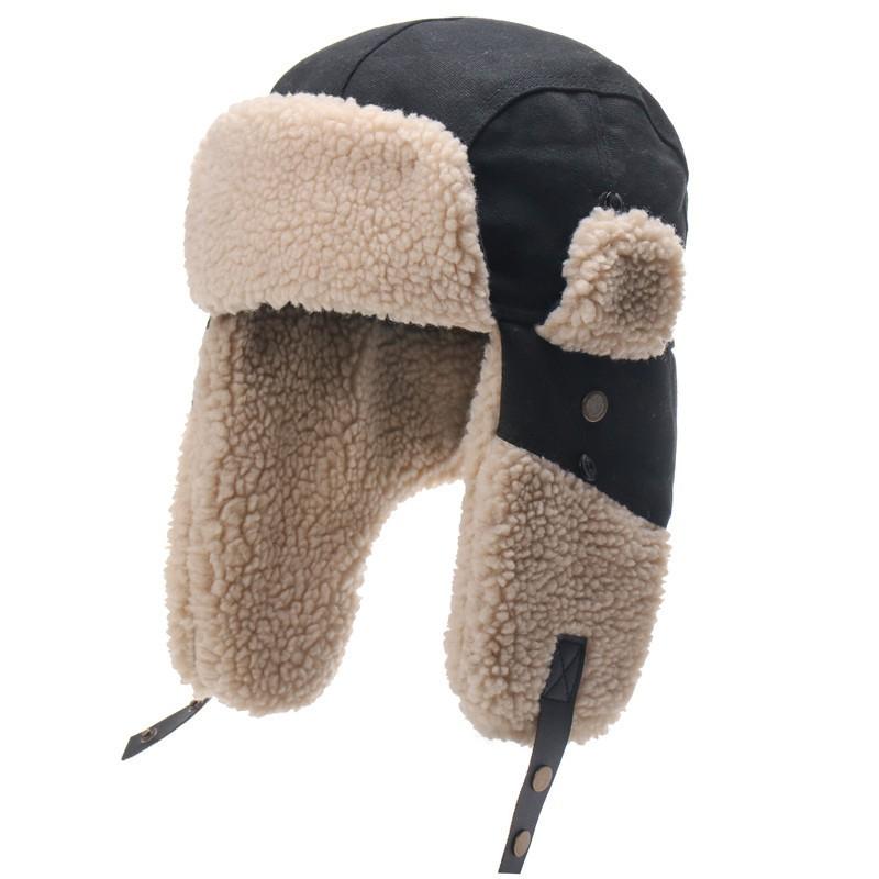 Winter Warm Fleece-Lined Canvas Beanie Hat Outdoor Cycling Snow Hiking Windproof Ear Protection Unisex
