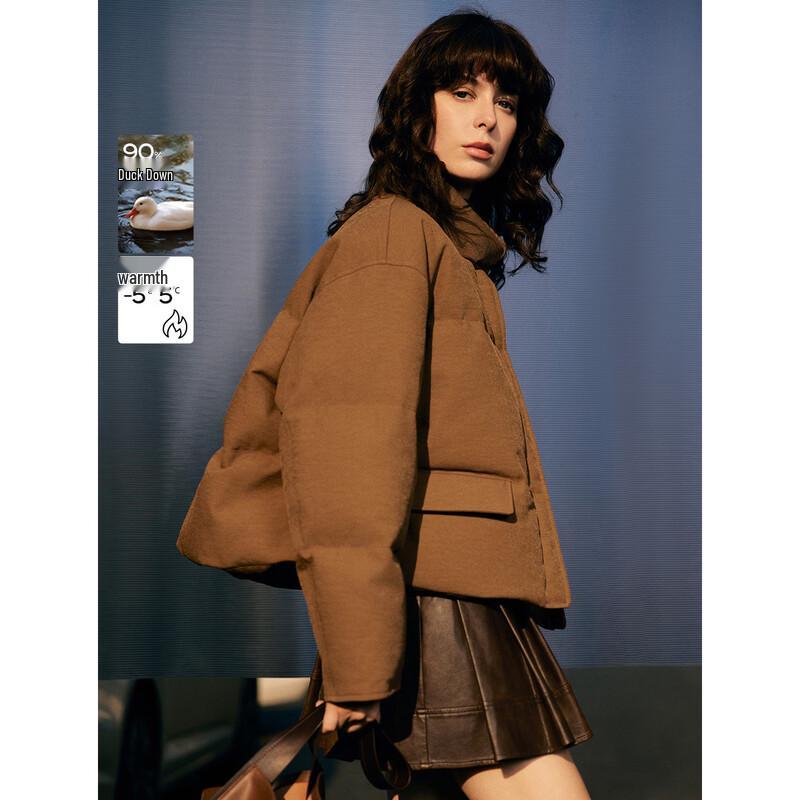 ELLE Women s Dark Brown Short Duck Down Puffer Jacket L