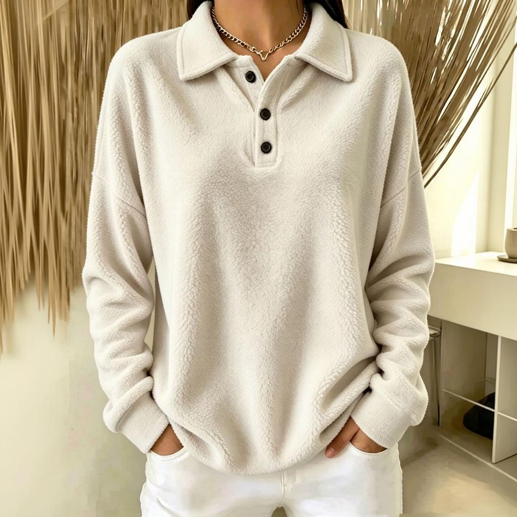 Women's Button Down Collar Pullover Sweatshirt for Casual Everyday Wear