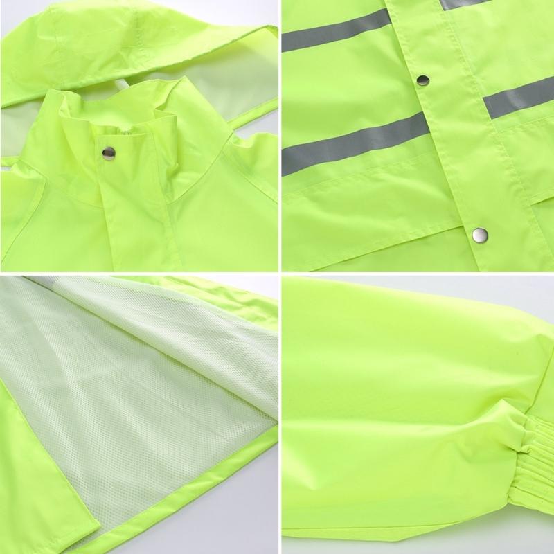 Rain Jacket High Visibility Workwears Safety Concealed Hood Fluorescent Flashing Hooded Long Length Waterproof Work Coat