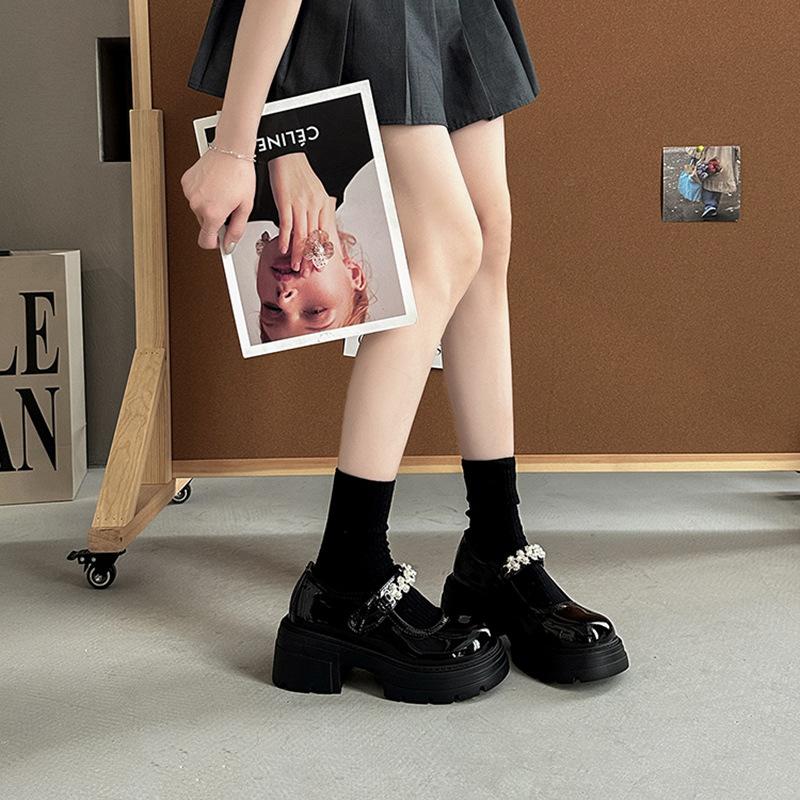 French small fragrant style loafers fashion platform shoes Mary Jane shoes women's summer pearls versatile small leather shoes