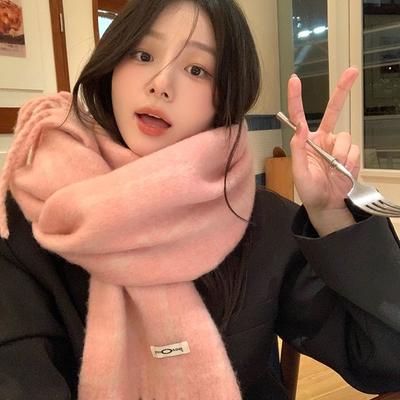 Solid Color Fringed Plush Scarf A Fashionable and Warm Scarf for Women's Winter Outdoor Cycling and Students' Commuting