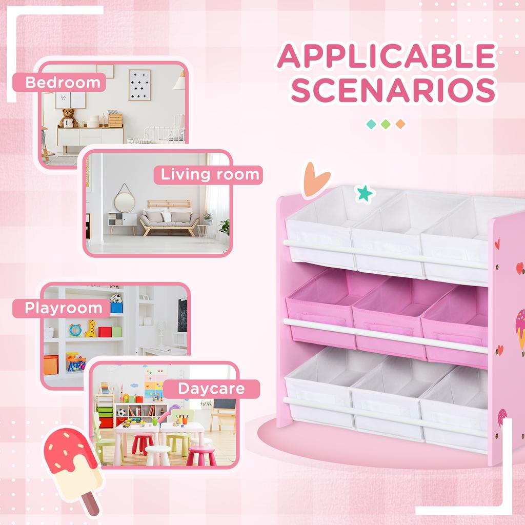 Kids Storage Rack, with Nine Removable Baskets, for Nursery, Bedroom, Playroom - Pink