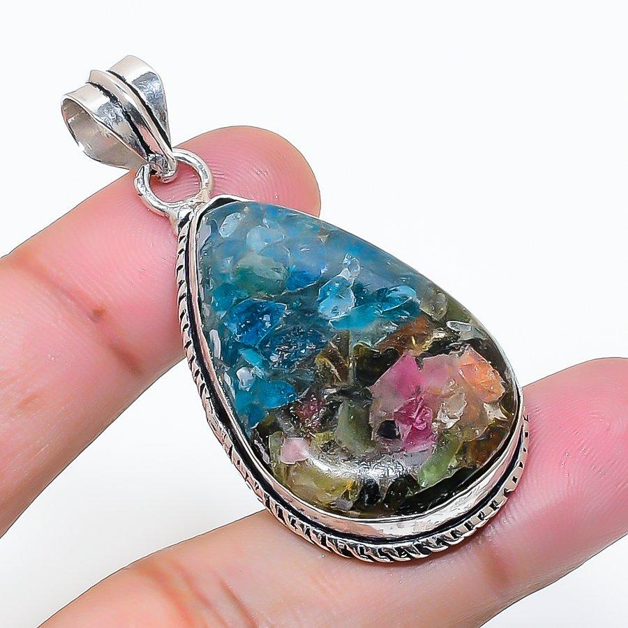 Natural Tourmaline Gemstone Handmade 925 Sterling Silver Pendant 2.01  AP-15373
