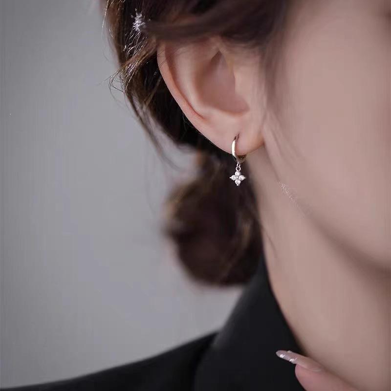2024 Trendy High-End Zirconia Flower Dangle Earrings for Women - 925 Sterling Silver Needle Niche Design