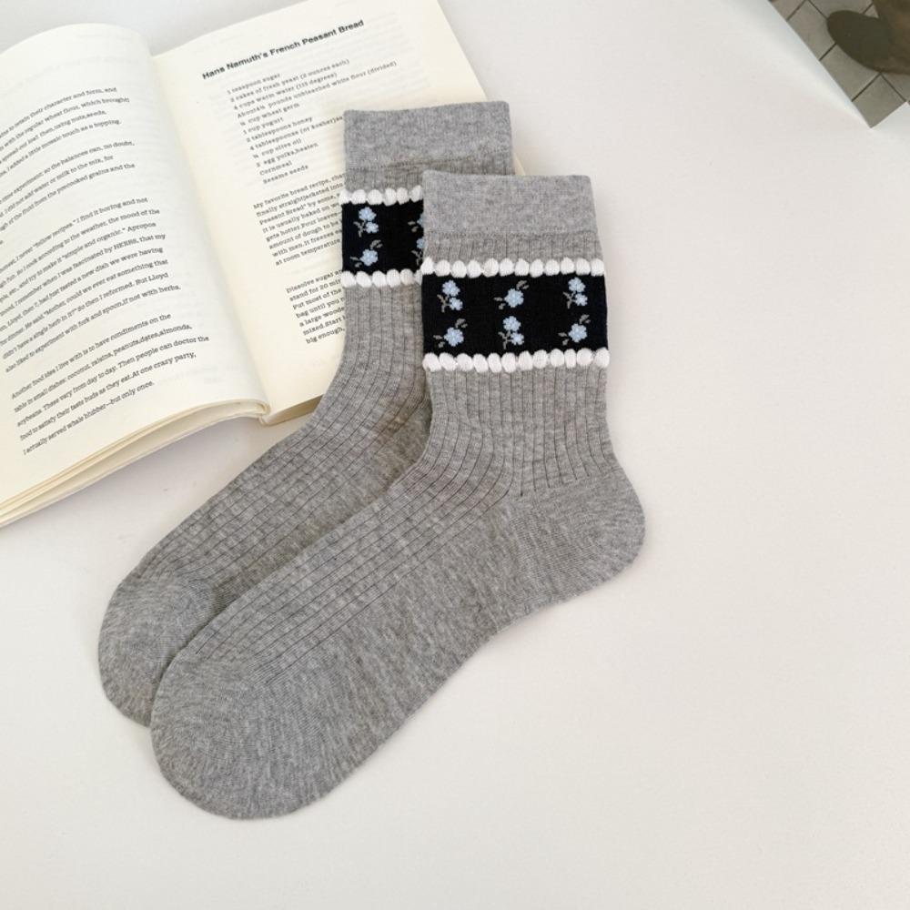 

Grey Checkered Cotton Socks Korean Style Boneless Pile Socks New Mid-calf Socks Spring Summer B