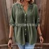 Plus Size Women S Lace Splice V Neck Long Sleeve Shirt