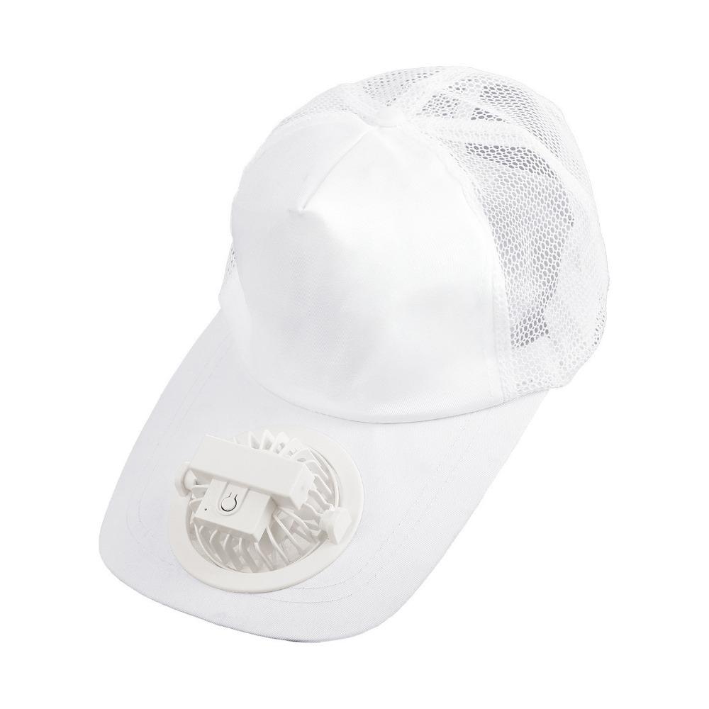 Breathable Summer Fan Sunhat Mesh Fishing Hat Portable Solar Fan Cap  Adult Summer Style A White