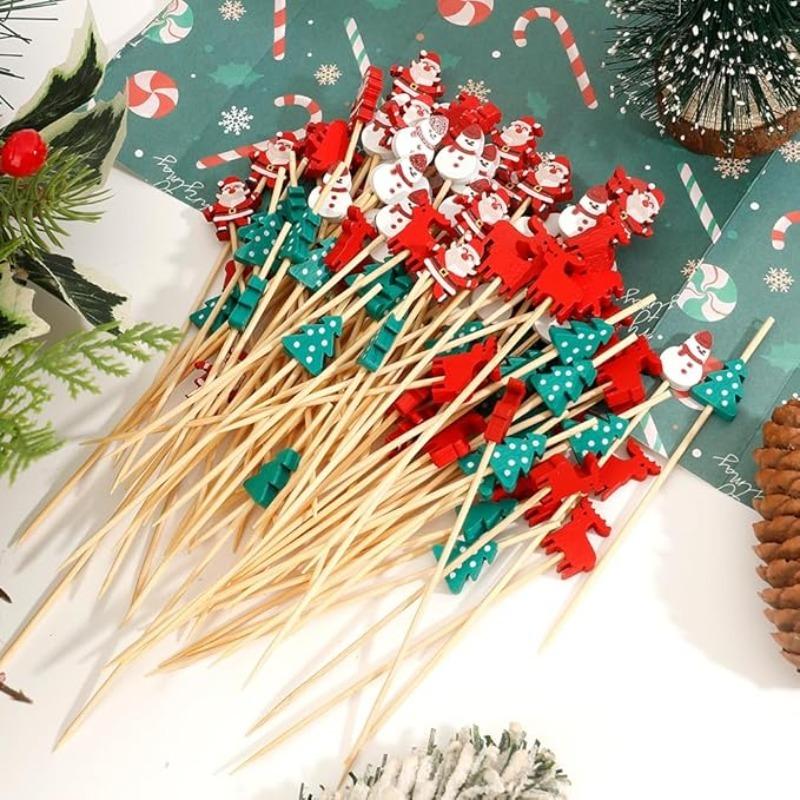Christmas Disposable Bamboo Fruit Sticks Snowflake Tree Elk Santa Claus Holiday Kitchen Party Supplies Holiday Table Decoration
