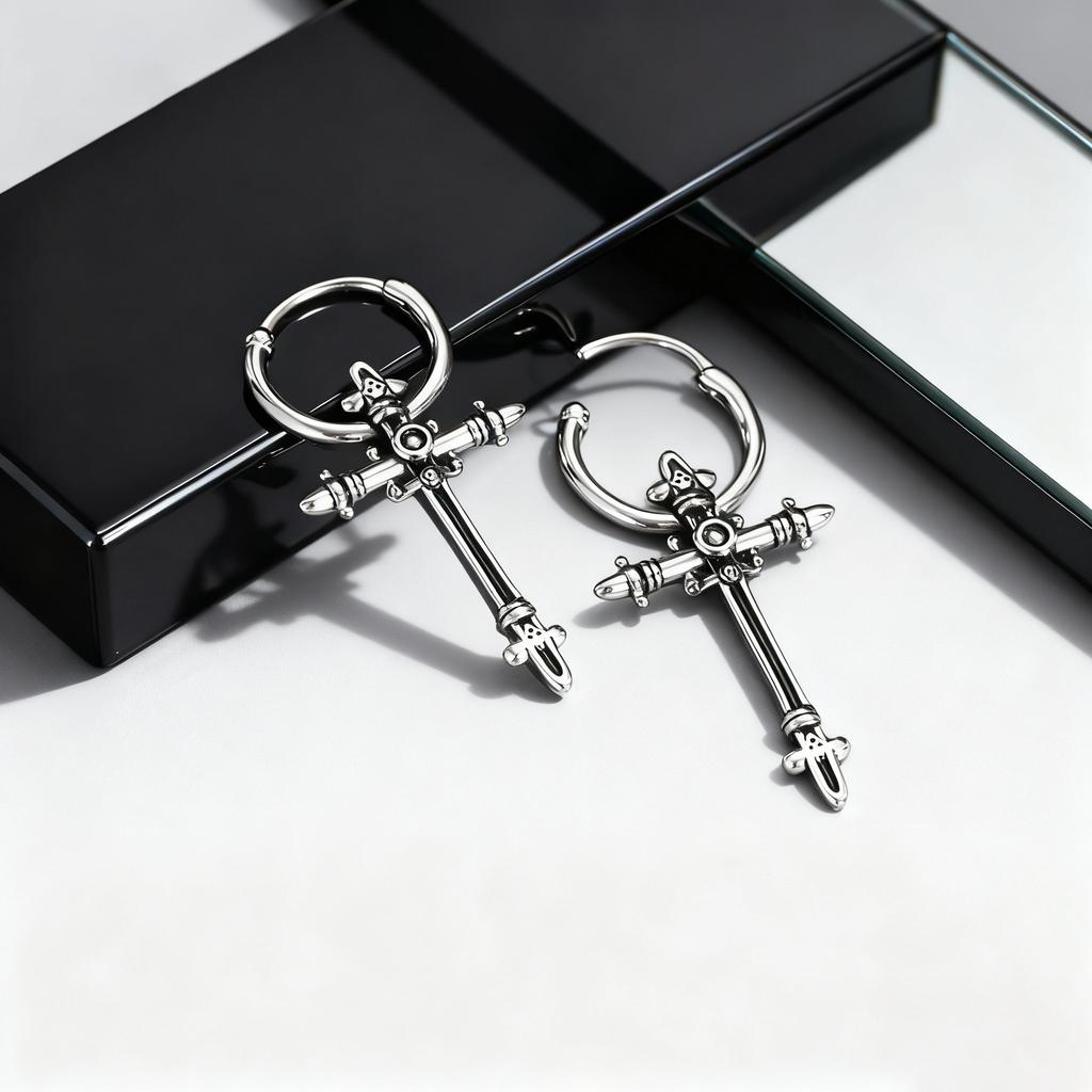 Punk Metal Stainless Steel Earrings, Unisex Fashionable Cross Drop Earring Simple Classic Jewelry for Women Men