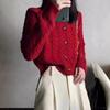 Women's European Style Chunky Knit Wool Cardigan - High Waist Cropped Autumn Sweater