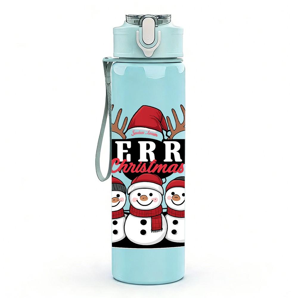1PC Merry Christmas Snowman Group 750ml Color Plastic Sports Water Bottle Leakproof Flip Straw Lid Suitable for Sports Office Home Use