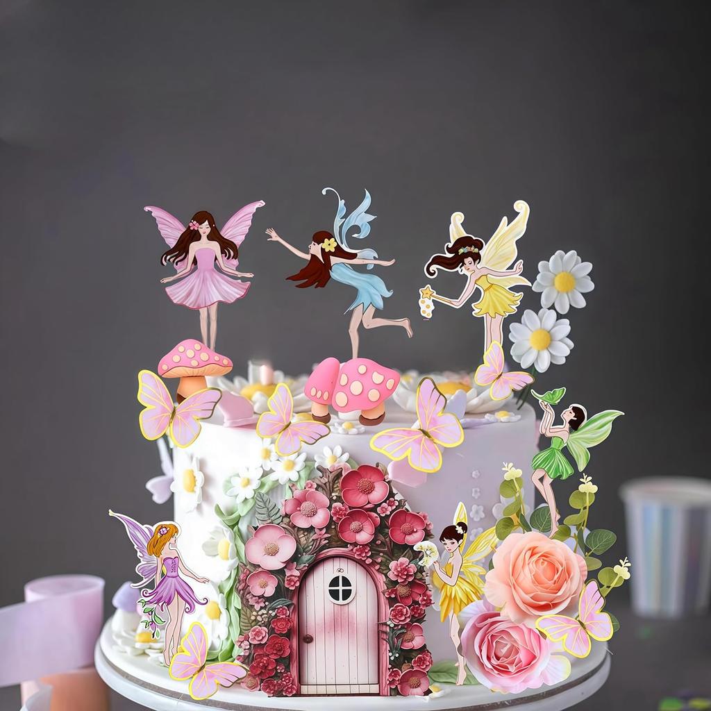 Fairy Cake Topper Butterfly Cake Decoration Mushroom Cake Decorations Fairytale Theme Party Decorations