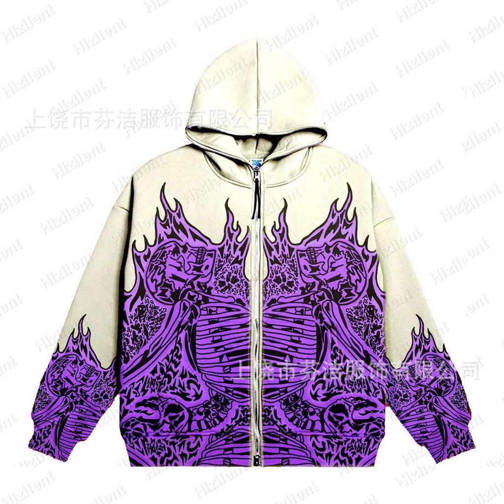 American high street skull skeleton hooded sweater men's and women's trendy brand loose dark street pullover