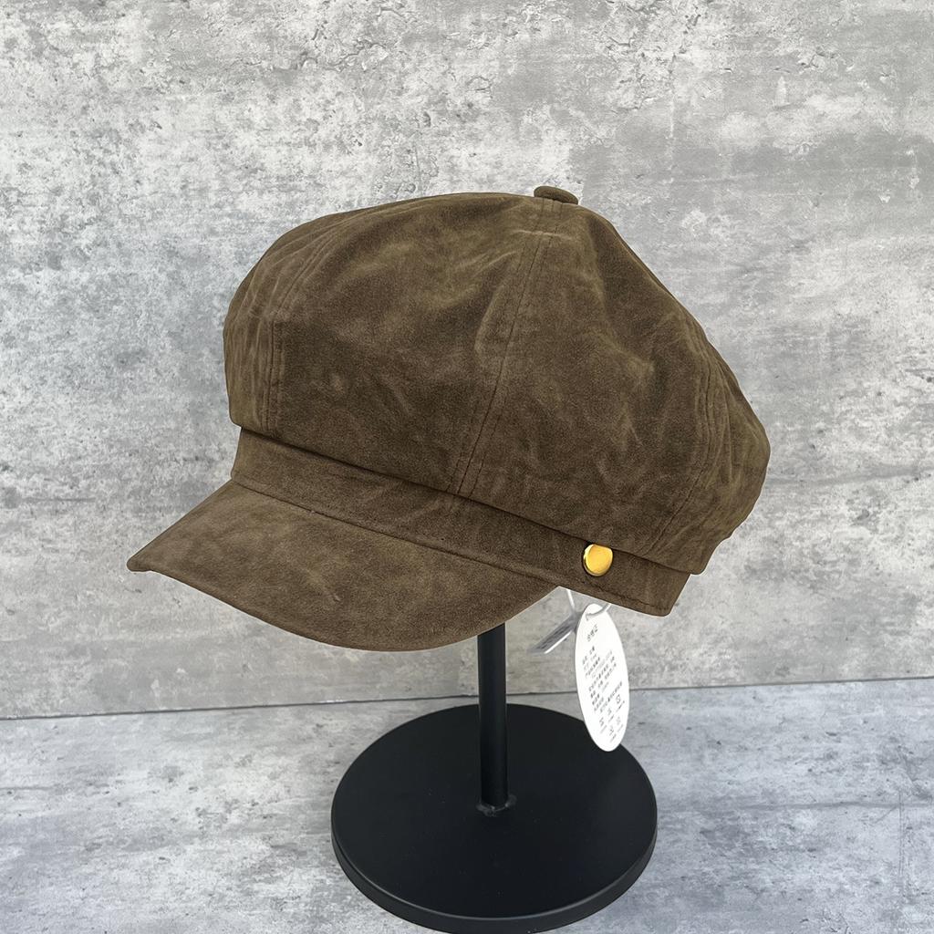 Autumn retro big top octagonal hat women's autumn versatile face small suede texture newsboy hat literary hat