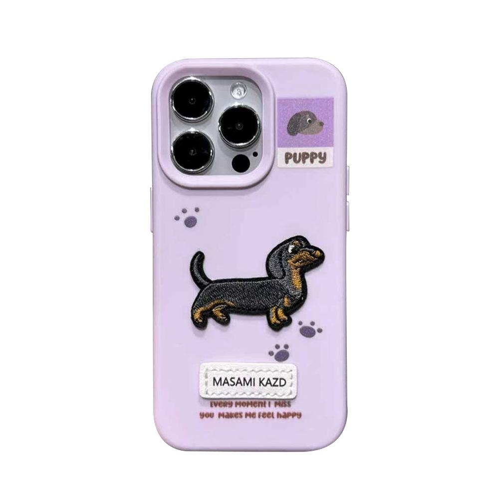 Applicable to Apple 16/17Promax mobile phone case embroidered dachshund soft case iPhone15/14 anti-drop protective case