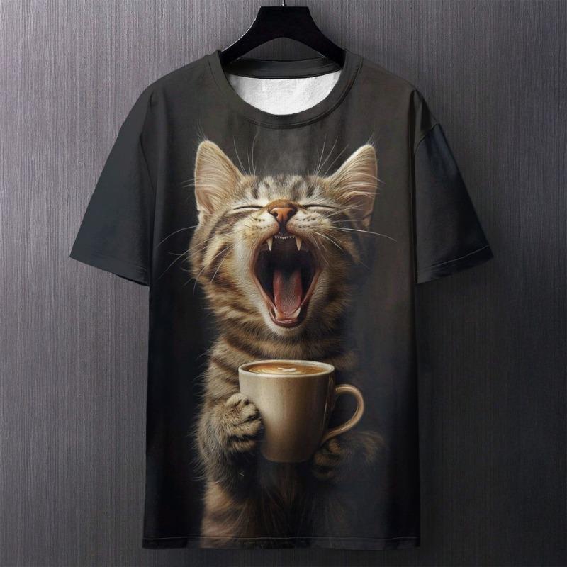 

Мужская футболка с круглым вырезом и короткими рукавами с принтом Angry Cat Creative Digital Printed 4XL