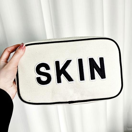 Large Capacity Cosmetic Bag Letter Print Handheld Cleansing Bag Lotion Eye Shadow Brushes Storage Bag