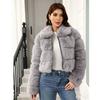 Dames Cropped Jas met Kunstvosbont, Reverskraag Lange Mouwen Pluizige Patchwork Bontjas, Warme Mode Winter Bovenkleding