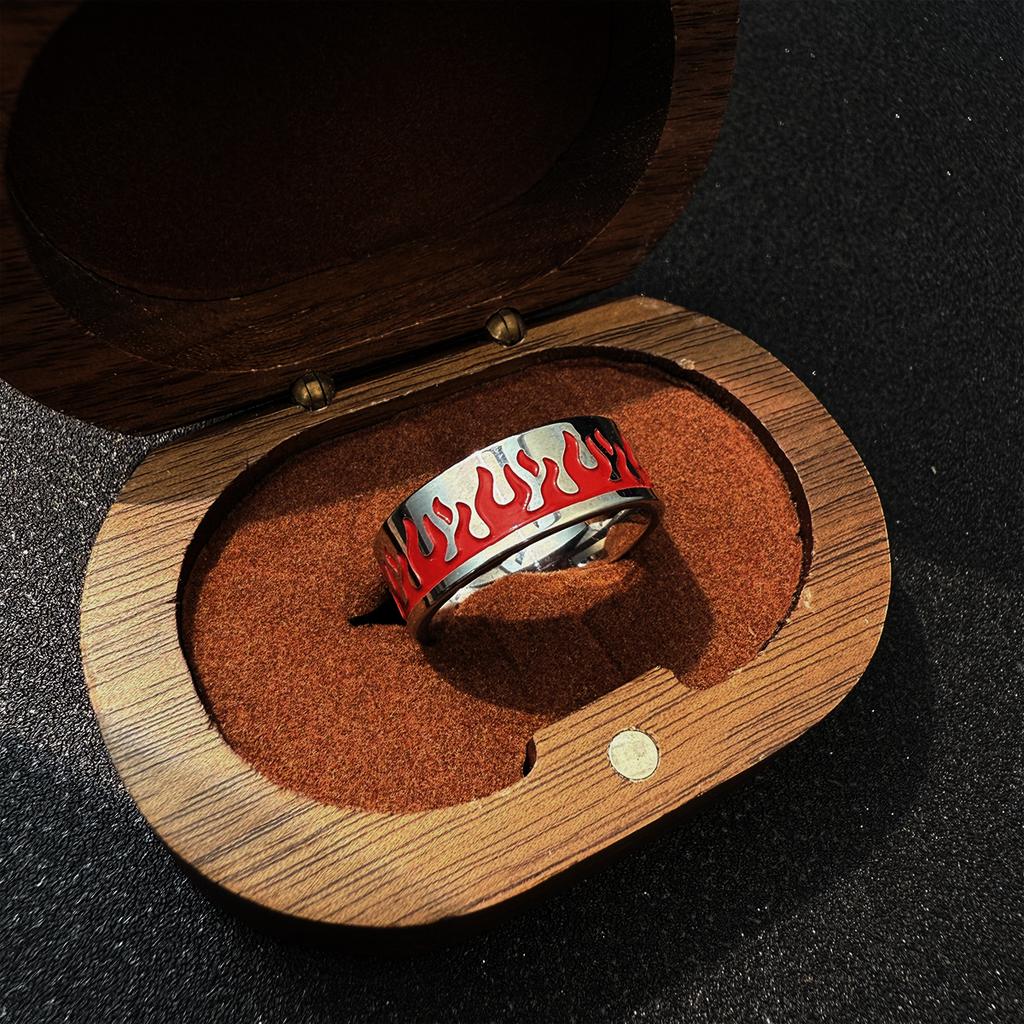 Retro Flamme Feuer Edelstahlring für Männer Frauen Punk Gothic Edgy Paar Zirkon Rock Hiphop Cosplay Zubehör Unisex Geschenk