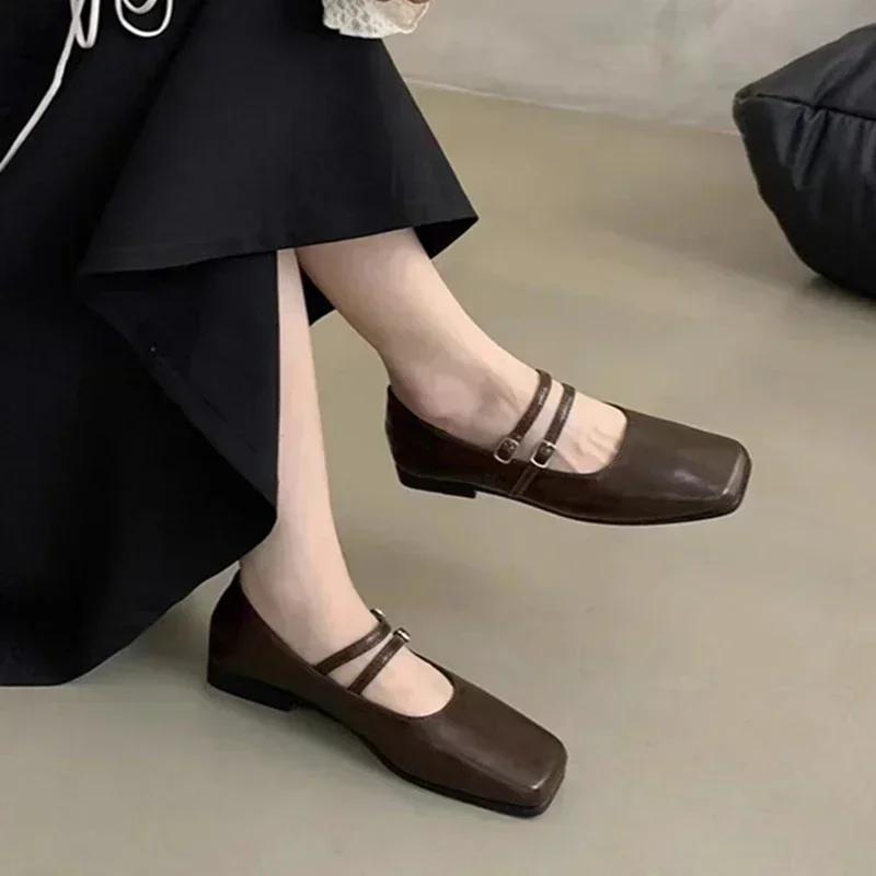 New Square Toe Comfortable Casual And Versatile Spring And Summer Flat Shoes Elegant And Fashionable Retro Women'S Shoes