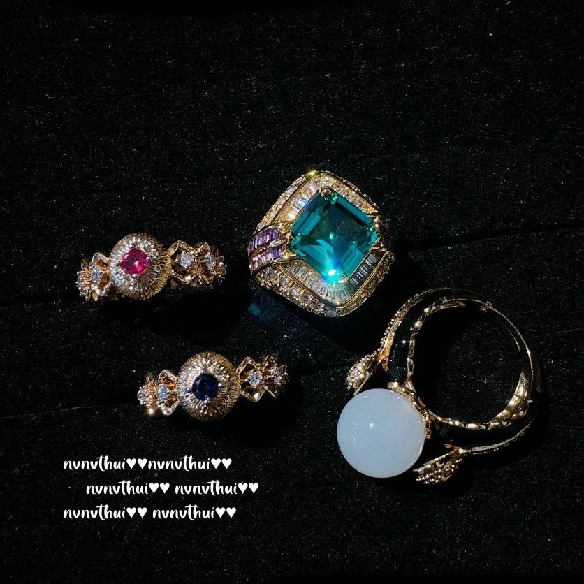 Lychee Frozen White Chalcedony Honeycomb Gemstone Ring Vintage Plated 18K Gold, Iris Purple Large Carat Zircon Ring