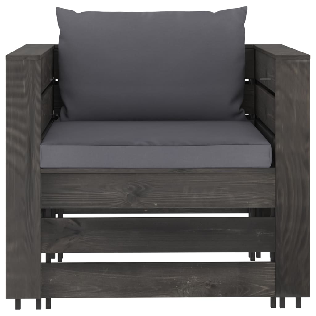 2 Piece Garden Lounge Set with Cushions Grey Pressure Treated Wood