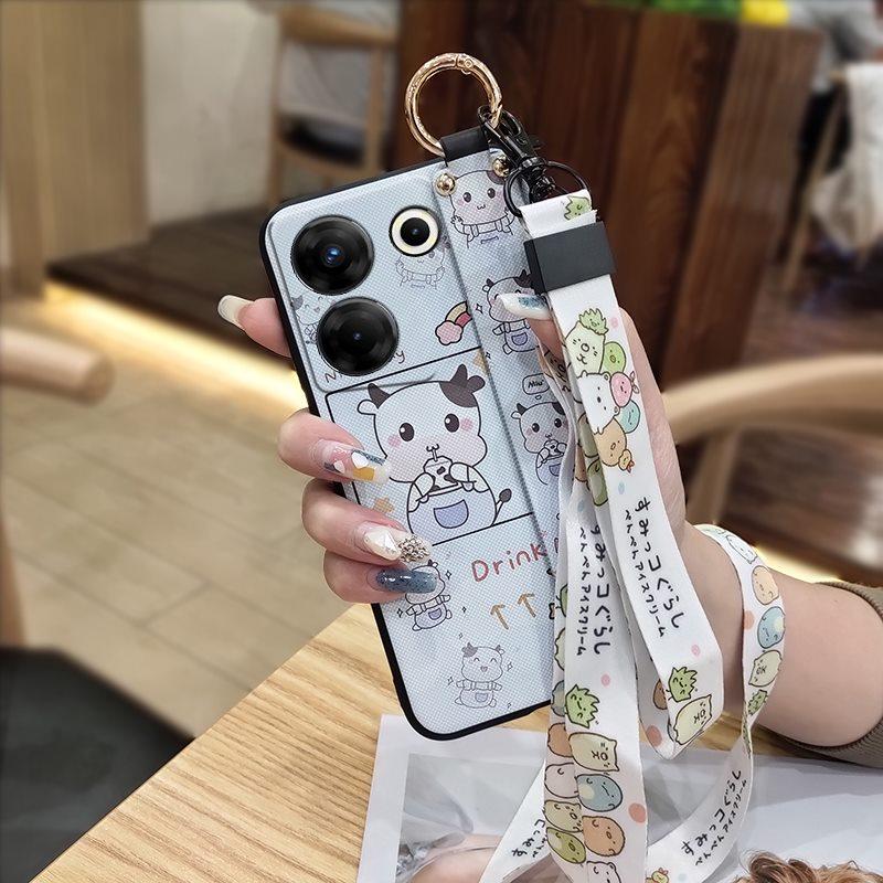 Cute Lanyard Phone Case For Tecno Camon20 Pro 5G/CK8n Silicone Phone Holder Soft case Back Cover Waterproof Wrist Strap