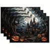 4pcs Halloween Beautiful Castle and Pumpkin Design Placemats Suitable for Home Kitchen Dining Party Indoor Outdoor Decor 12x18 Inches
