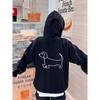 American Embroidered Puppy Plaid Strap Hooded Thin Sweatshirt for Women Autumn Winter College Style
