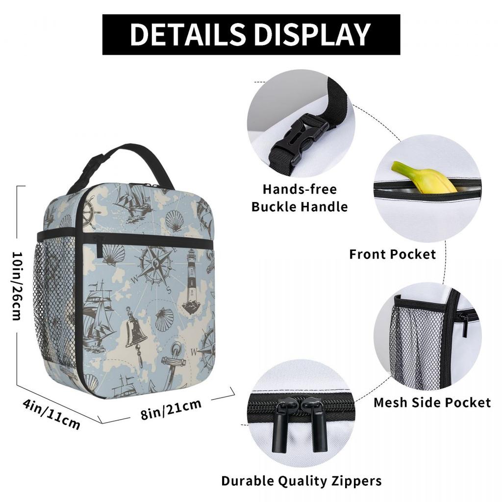 Navy Ship Nautical Anchor And Ship Wheel Ocean Insulated Lunch Bag for Women Kids Portable Food Boxes Thermal Lunch Box Tote