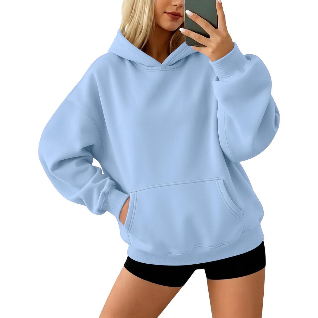 Women's Color Long Sleeve Hoodie with Front Pocket, Loose Fit Pullover for Casual Daily Wear