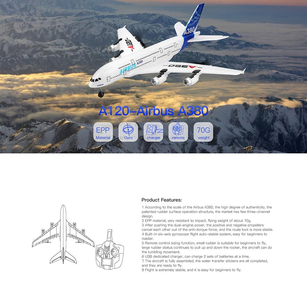 Wltoys Xk A120 Rc Plane 3Ch 2.4G Epp Remote Control Machine Airplane Fixed-Wing Rtf A380 Rc Aircraft Model Outdoor Toy For Kids
