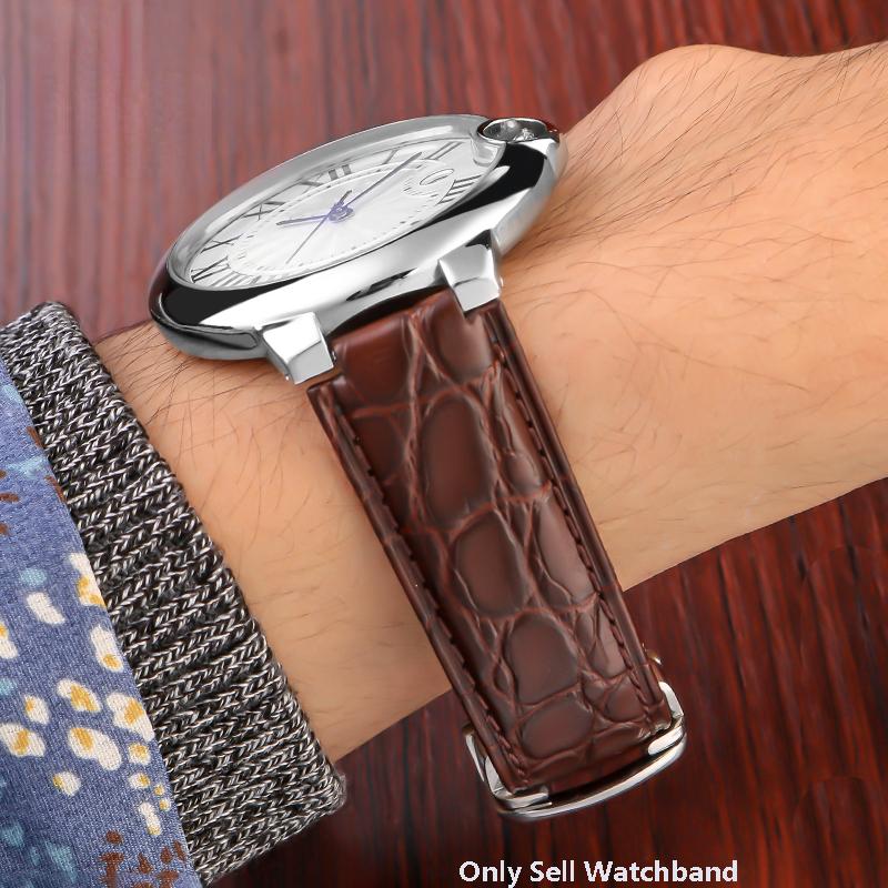 Krokodilleder Uhrenarmband für Cartier Ballon Bleu WSBB0025 W69012Z4 18-11mm 20-12mm 22-14mm Konvexes Uhrenarmband Herren Damen