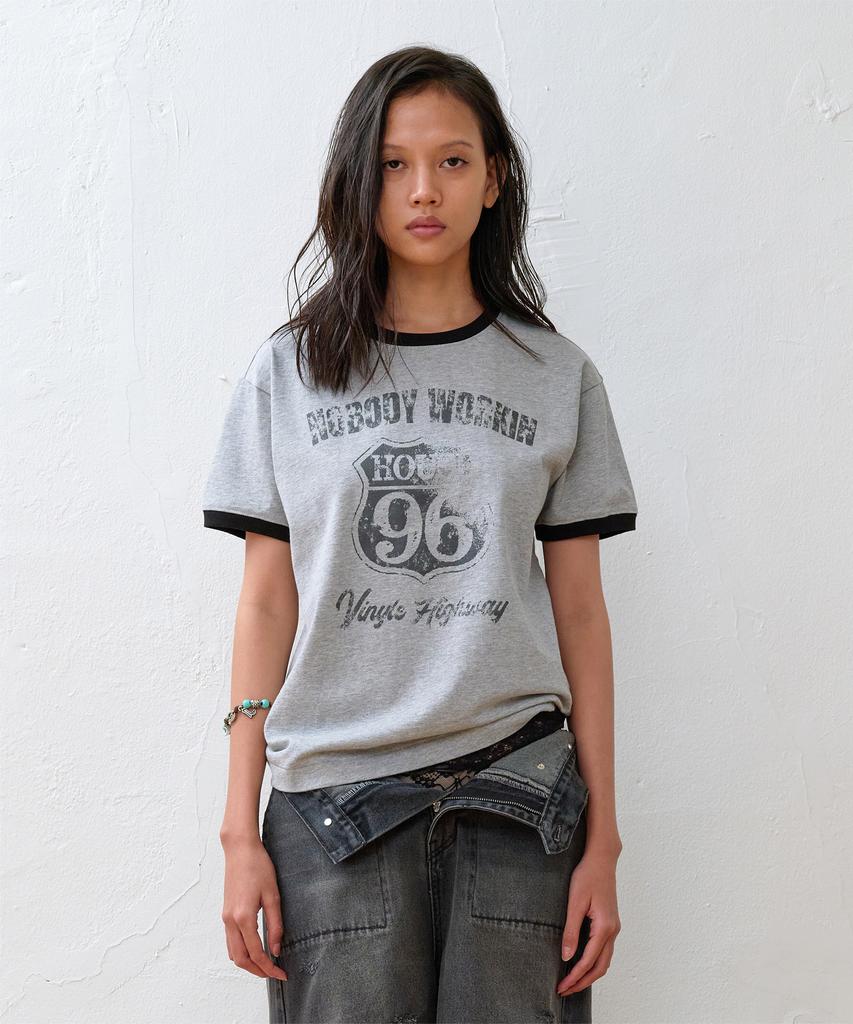 THEVINYLHOUSE Nobody Work Ringer Tee Gray