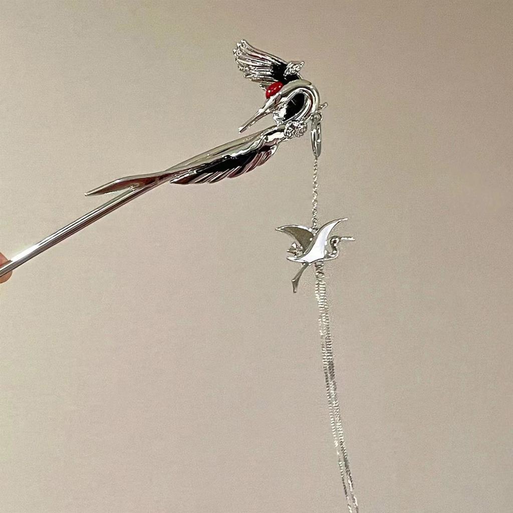 Retro Kran Haarstab Nadeln Klassisch Elegant Legierung Quasten Haarnadel Langes Haar Frauen Hochzeit Hanfu Haarschmuck