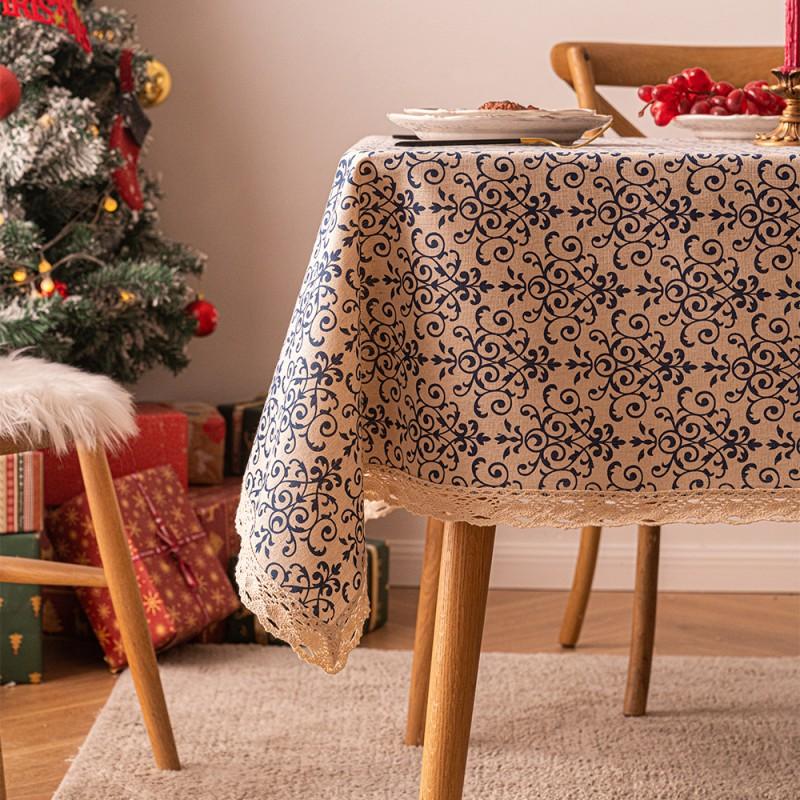 Christmas Gift Print Tablecloth New Xmas Faux Linen Dining Table Decor Backdrop
