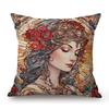 Nouveau Art Mucha Style Stained Glass Eleglant Lady Divine Witch Retro Decoration Art Sofa Pillow Case Linen Cushion Cover