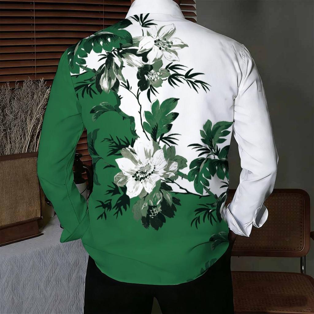 Chemise pour homme à col Base violette Imprimé floral mélangé coloré Manches longues Boutonnée Haut