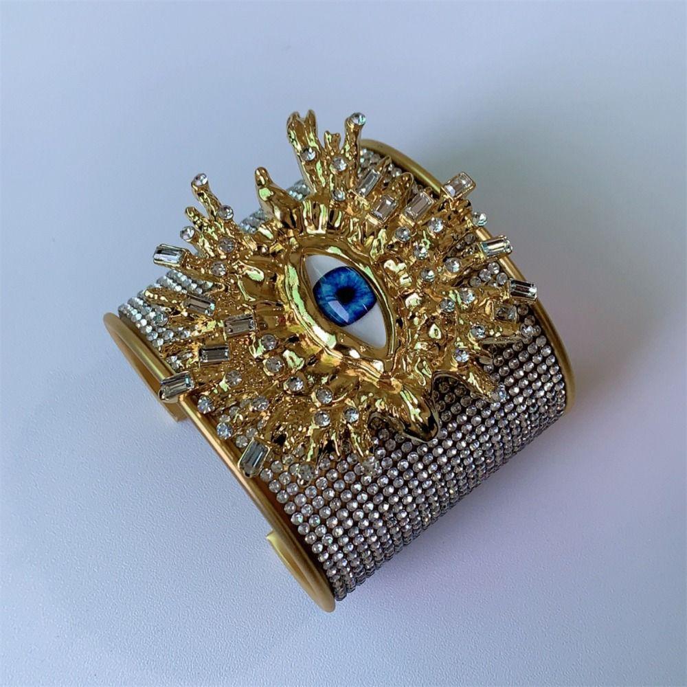 Full Rhinestone Demon's Eye Bracelets Metal Geometric Cuff Bangles  Decoration