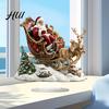 Festive Desktop Sign for Office 2D Flat Santa On Reindeer Sleigh Decoration, Acrylic Christmas Claus Indoor Room Decor Sign, Winter Holiday