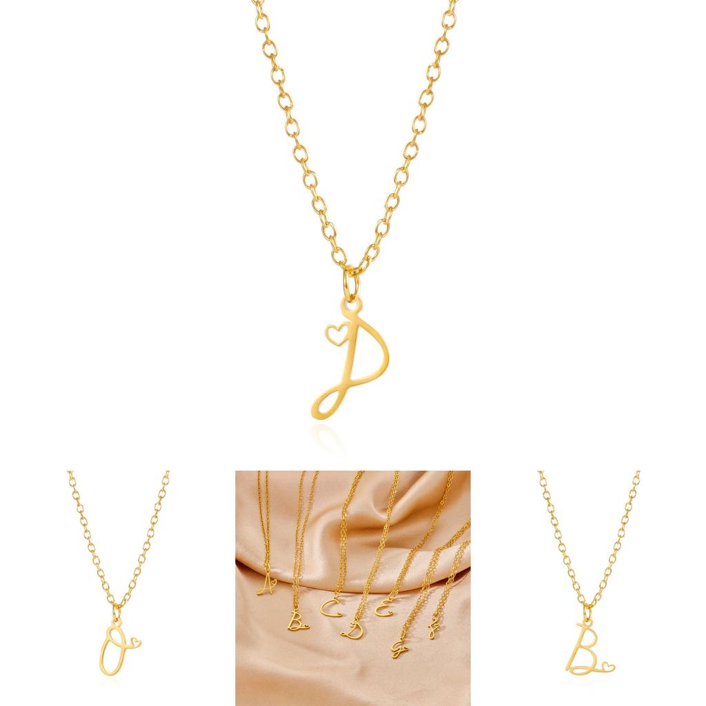 Gold Heart Alphabet Jewelry Necklace With O Chain For Female Fashion Accessory