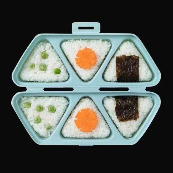 6-Cavity Triangle Onigiri Mold Bento Box 2-in-1 Rice Ball Maker with Lid Portable Lunch Container for Meal Prep Picnic School Lunch