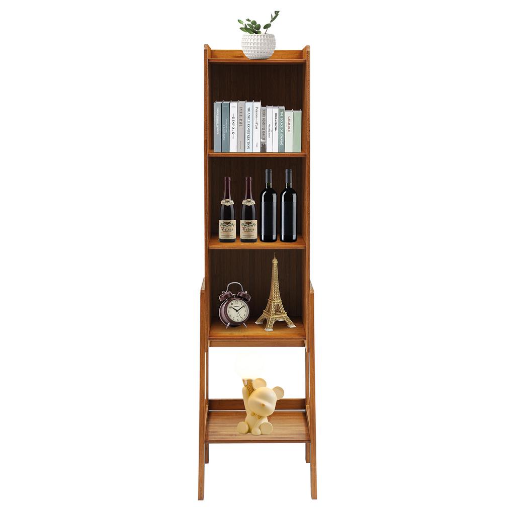 Standregal 5-stöckig Bambus Drehbarer Bücherschrank Offenes Regal Organizer für Küche, Esszimmer, Wohnzimmer
