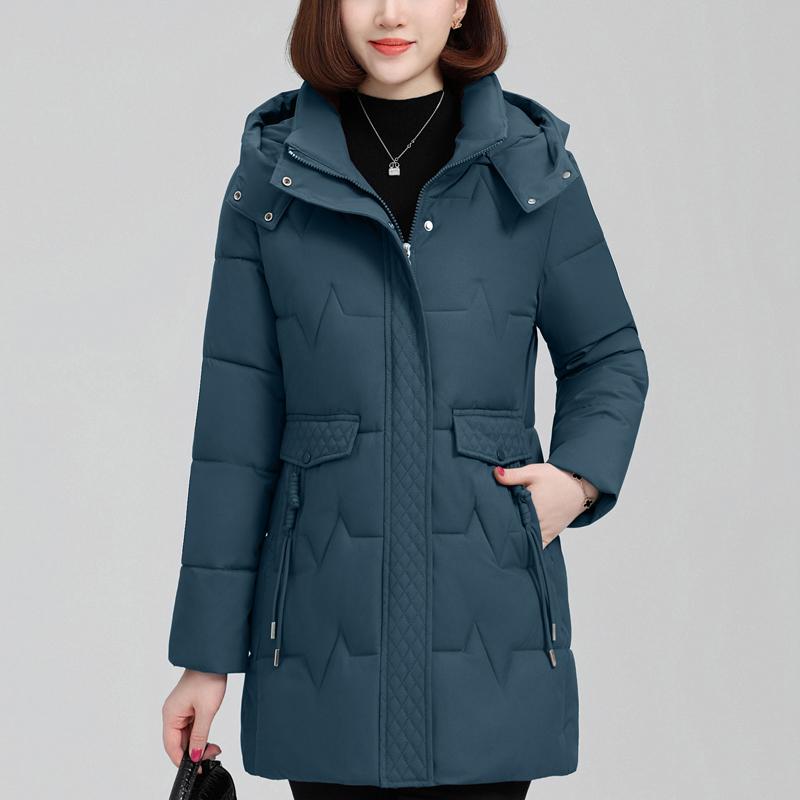 

Великий розмір XL-5XL Пальто для жінок середнього віку Зимові довгі парки з капюшоном Повсякденне тепле пальто Жіночі куртки 5XL синій