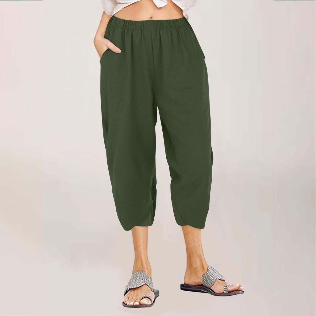 Women's Casual Solid Color Pocket Straight Leg Wide Leg Loose Cropped Pants