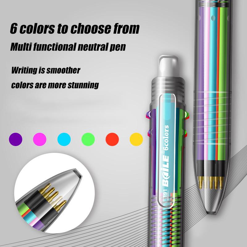 6 In1 Creative Multicolor Ballpoint Pen 0.7mm 6 Colors Ink Shool Office Painting Writing Kawaii Stationery Birthday Present
